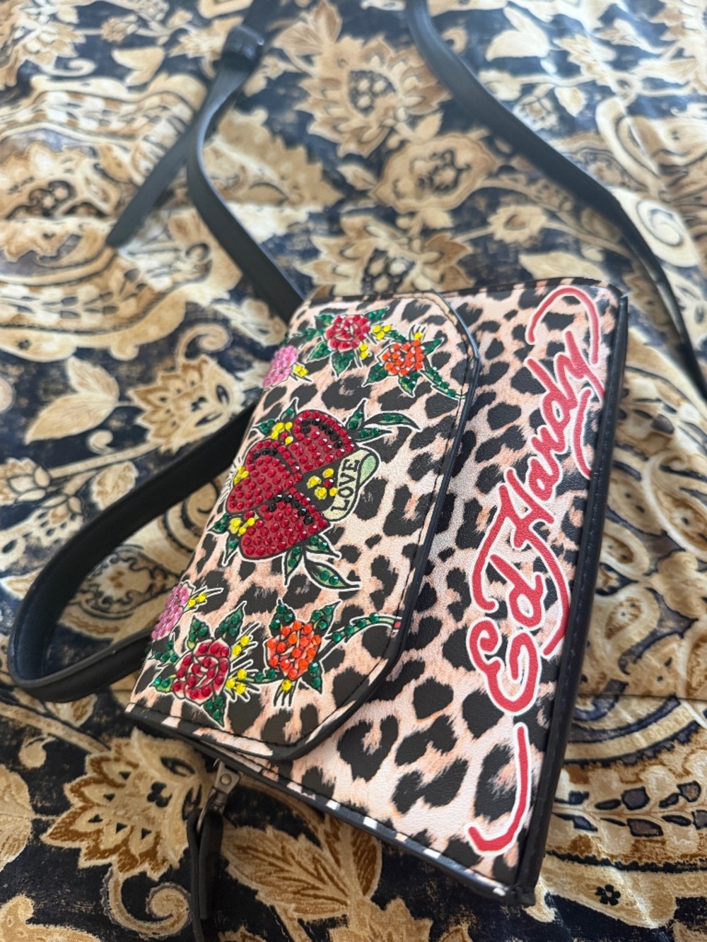 ED HARDY WOMENS PURSE CROSSBODY CLUTCH VINTAGE STYLE